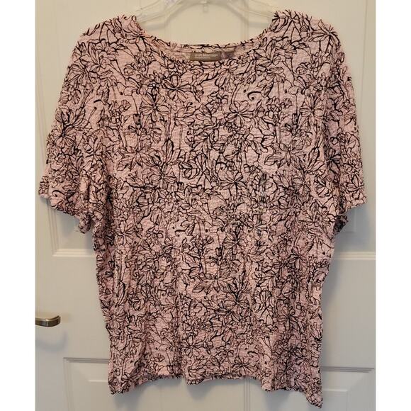 NWT Croft & Barrow Women's Size 1X Pink & Navy Short Sleeve Scoop Neck Shirt - Picture 1 of 8